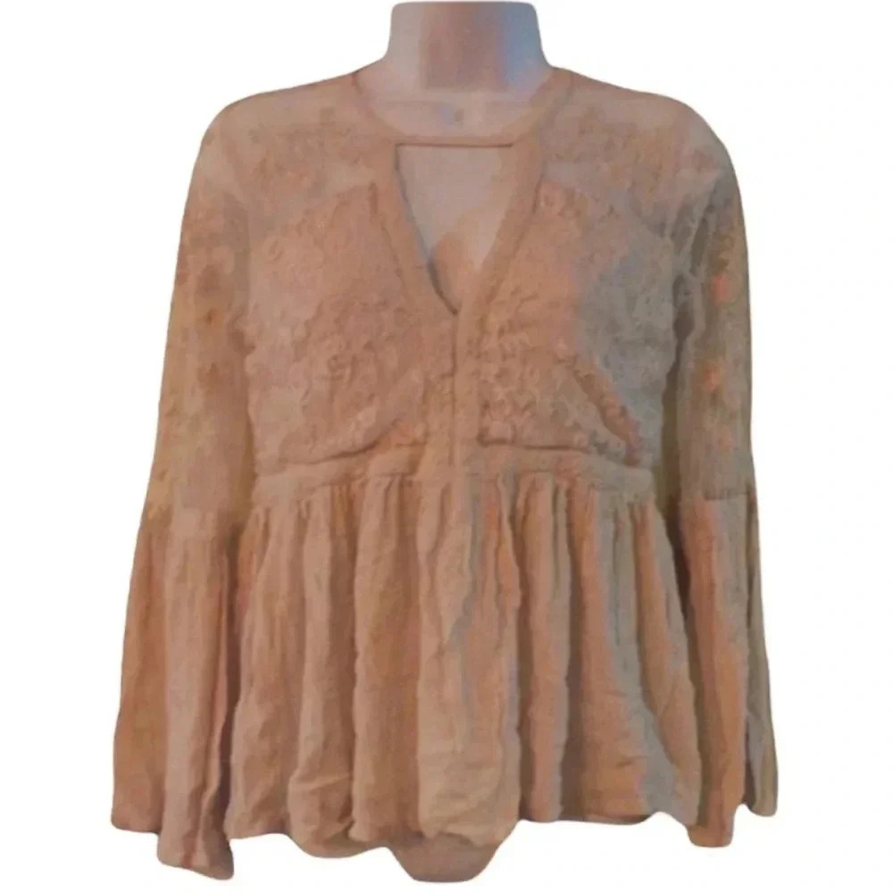 American Eagle Boho Lace Bell Sleeve Shirt